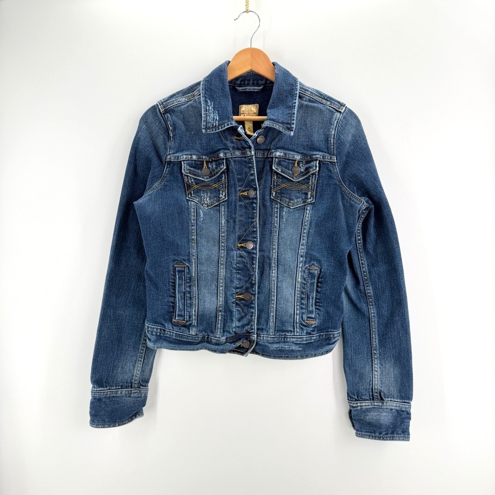 Vintage Abercrombie & Fitch Distressed Denim Trucker Jacket M Stretch Blue 90s